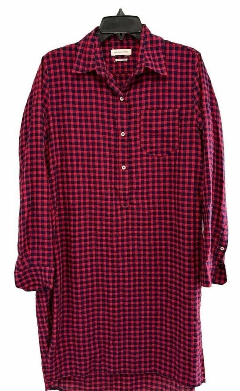 Isabel Marant Étoile Red & Navy Gingham Plaid Long Sleeve Tunic Dress Preppy Fre